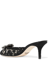 Dolce & Gabbana Crystal Embellished Corded Lace Mules Black