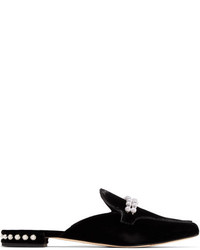 Stuart Weitzman Guamule Faux Pearl Embellished Velvet Slippers Black