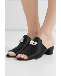 Jimmy Choo Myla 35 Crystal And Faux Pearl Embellished Satin Mules Black