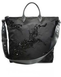 Black Embellished Nylon Tote Bag