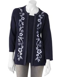 Cathy Daniels Floral Embellished Mock Layer Sweater