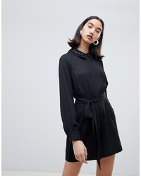 LOST INK Button Up Playsuit With Waist And Embellished Collar