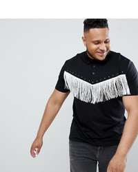 ASOS DESIGN Plus Relaxed Polo Shirt With Fringing In Black