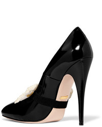 Gucci Bow Embellished Patent Leather Pumps Black