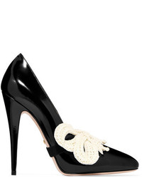 Gucci Bow Embellished Patent Leather Pumps Black