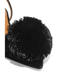 Aquazzura Powder Puff Pompom Embellished Velvet Slingback Pumps Black