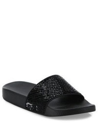 Black Embellished Rubber Flat Sandals