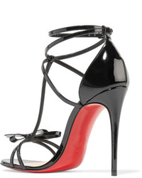 Christian Louboutin Blakissima 100 Bow Embellished Patent Leather Sandals Black