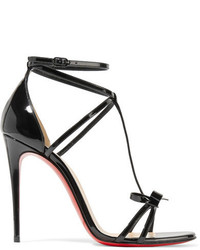 Christian Louboutin Blakissima 100 Bow Embellished Patent Leather Sandals Black