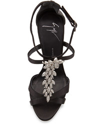 Giuseppe Zanotti Jewel Embellished Silk Evening Sandal Black