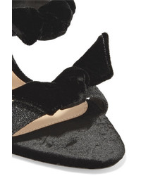 Alexandre Birman Mary Bow Embellished Lurex And Velvet Sandals Black