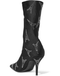 Balenciaga Knife Crystal Embellished Stretch Satin Ankle Boots