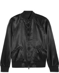 Black Embellished Satin Bomber Jacket
