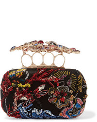Alexander McQueen Embellished Tulle And Satin Box Clutch Black
