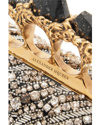 Alexander McQueen Knuckle Embellished Satin Clutch Black