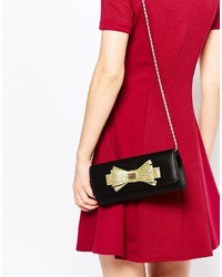 Love Moschino Satin Clutch With Gold Embellished Bow