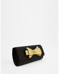 Love Moschino Satin Clutch With Gold Embellished Bow
