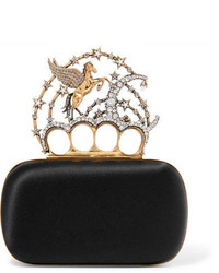 Alexander McQueen Pegasus Embellished Satin Box Clutch Black