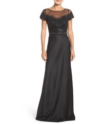 Black Embellished Satin Evening Dress