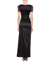 Giorgio Armani Embellished Sleeve Satin Column Gown Black