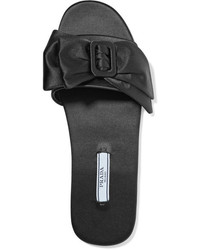 Prada Bow Embellished Satin Slides Black