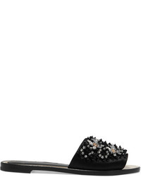 Lanvin Embellished Satin Slides Black