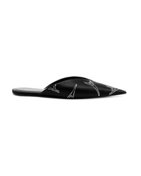 Black Embellished Satin Loafers