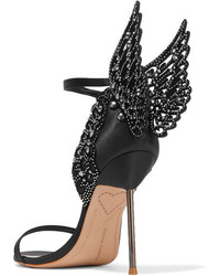 Sophia Webster Evangeline Crystal Embellished Satin Sandals Black