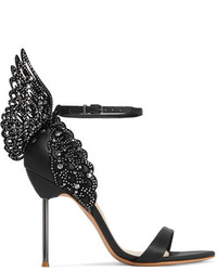Sophia Webster Evangeline Crystal Embellished Satin Sandals Black