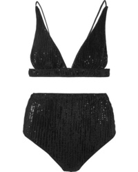 Black Embellished Sequin Bikini Top