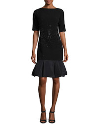 Rickie Freeman For Teri Jon Embellished Crepe Taffeta Cocktail Dress Black