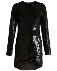 Anthony Vaccarello Long Sleeved Sequin Embellished Silk Dress