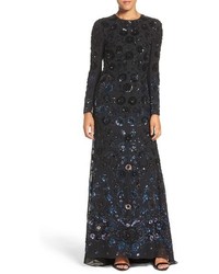 Black Embellished Sequin Evening Dress