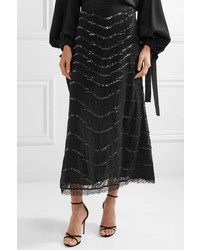 Temperley London Panther Sequined Lace Midi Skirt
