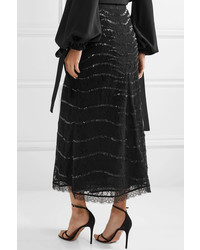 Temperley London Panther Sequined Lace Midi Skirt