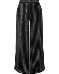 Black Embellished Sequin Wide Leg Pants