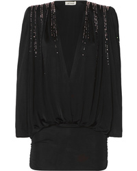 ATTICO Crystal Embellished Ruched Jersey Mini Dress