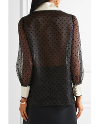 Gucci Bow Embellished Flocked Silk Organza Shirt Black