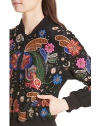 Alice + Olivia Felisa Embellished Silk Bomber Jacket