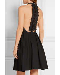 Fendi Embellished Floral Appliqud Wool And Silk Blend Halterneck Dress Black