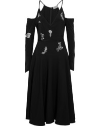 Preen by Thornton Bregazzi Florentine Crystal Embellished Silk Crepe De Chine Dress Black