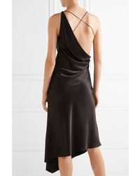 Altuzarra Moonshine Embellished Tulle Trimmed Asymmetric Stretch Silk Dress Black