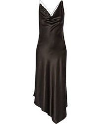 Altuzarra Moonshine Embellished Tulle Trimmed Asymmetric Stretch Silk Dress Black
