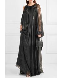 Oscar de la Renta Asymmetric Sequined Silk Chiffon Gown