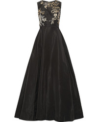 Oscar de la Renta Embellished Silk Faille Gown Black