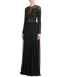 Elie Saab Embellished Silk Floor Length Evening Gown