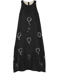 Black Embellished Silk Midi Dress