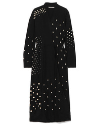 Black Embellished Silk Wrap Dress