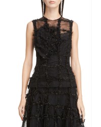 Simone Rocha Ruched Flower Tinsel Check Sleeveless Tulle Top