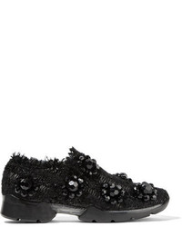 Simone Rocha Embellished Tweed Slip On Sneakers Black